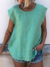 Load image into Gallery viewer, Solid color round neck sleeveless casual T-shirt