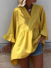 Load image into Gallery viewer, Fashion Casual Solid Color V-neck Ruffled-Sleeve T-shirt