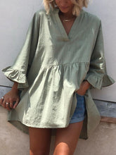 Load image into Gallery viewer, Fashion Casual Solid Color V-neck Ruffled-Sleeve T-shirt