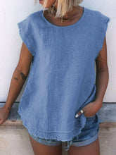 Load image into Gallery viewer, Solid color round neck sleeveless casual T-shirt