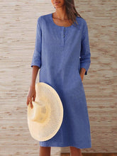 Load image into Gallery viewer, Solid Pockets Midi Dress 3/4 Sleeve Dresses
