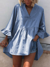 Load image into Gallery viewer, Fashion Casual Solid Color V-neck Ruffled-Sleeve T-shirt
