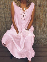 Load image into Gallery viewer, Lace-Up Sleeveless Solid Color Maxi Dress
